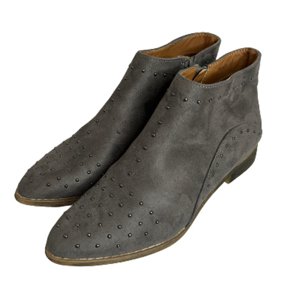 Mi.im Miim Grey Suede Booties Studded Ankle Boots Zip Up Shoes Womens Size 6.5 - Picture 1 of 10